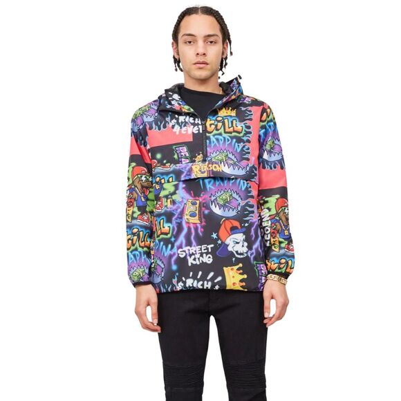 Reason Anorak Half-Zip Jacket Men’s Medium Graffiti Streetwear Dog Boom Box - Picture 3 of 8